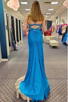 Mermaid Spaghetti Straps Blue Long Prom Dresses 801133