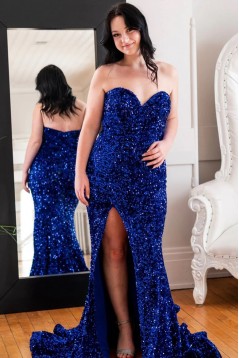 Mermaid Royal Blue Sequins Long Prom Dresses 801134