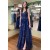 A-Line Navy Blue Lace Long Prom Dresses 801135