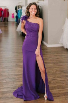 Mermaid One Shoulder Long Purple Prom Dresses 801136