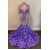 Long Purple Mermaid Lace Prom Dresses 801140