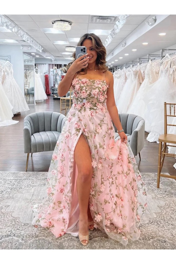 A-Line Long Pink Strapless Lace Prom Dresses 801148