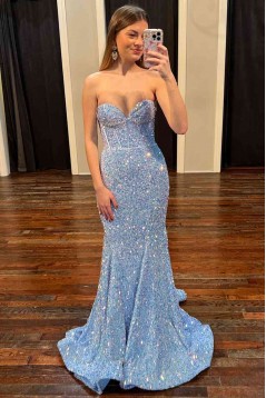 Mermaid Sweetheart Sequins Red Long Prom Dresses 801168