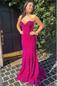 Mermaid Sweetheart Sequins Red Long Prom Dresses 801168