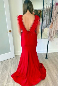 Long Red Sleeveless Mermaid Prom Dresses 801175