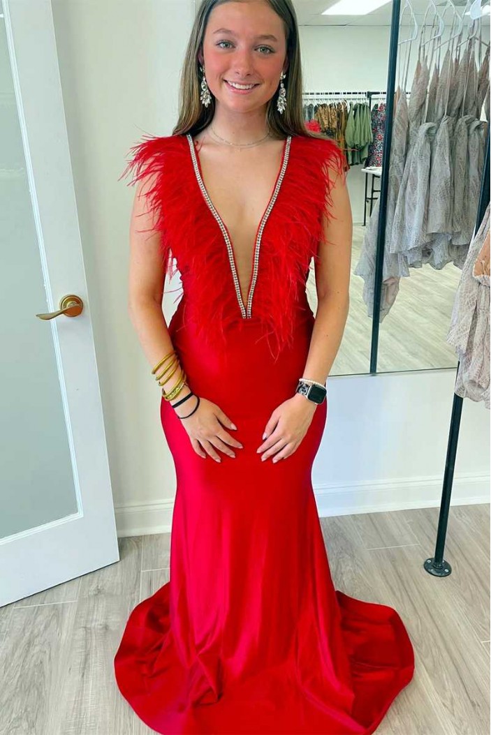 Long Red Sleeveless Mermaid Prom Dresses 801175