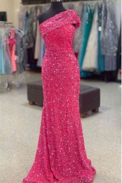 Mermaid One Shoulder Sequins Long Prom Dresses 801176