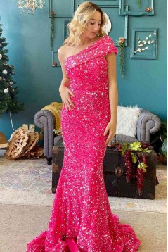 Mermaid One Shoulder Sequins Long Prom Dresses 801176