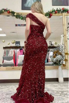 Mermaid One Shoulder Sequins Long Prom Dresses 801176