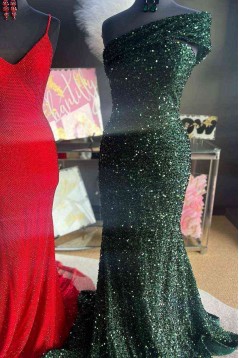 Mermaid One Shoulder Sequins Long Prom Dresses 801176