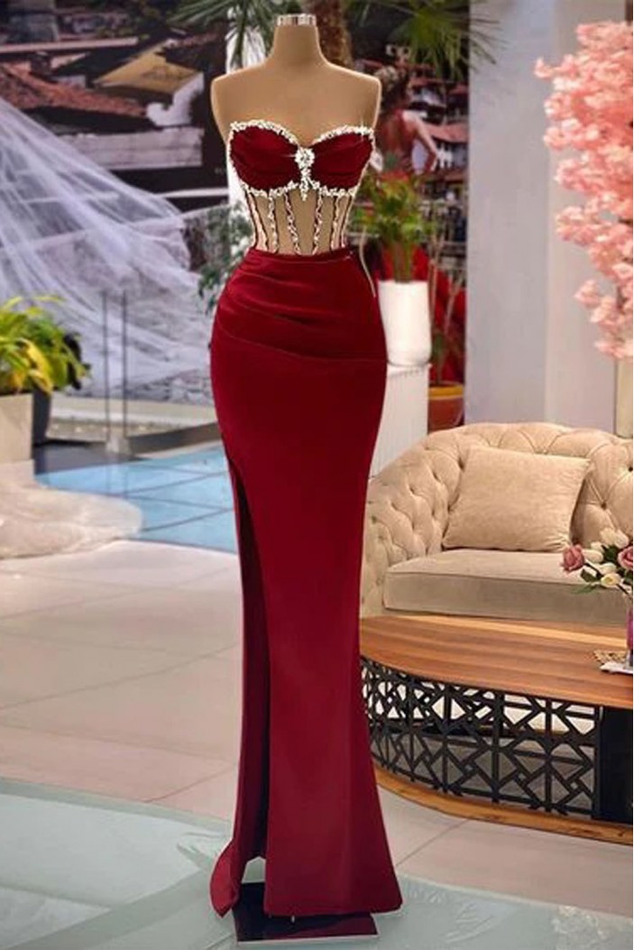 Mermaid Beaded Red Sweetheart Long Prom Dresses 801179