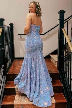 Mermaid Sweetheart Blue Sequins Long Prom Dresses 801185