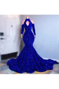 Mermaid Royal Blue Sequins Long Prom Dresses 801192