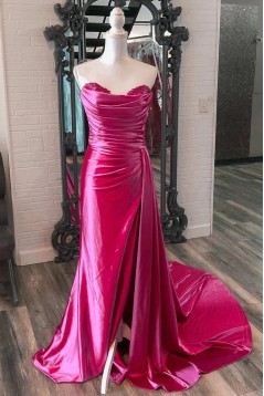 Navy Blue Sweetheart Long Prom Dresses with High Slit 801214