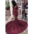 Mermaid Burgundy Lace Long Prom Dresses with Long Sleeves 801222