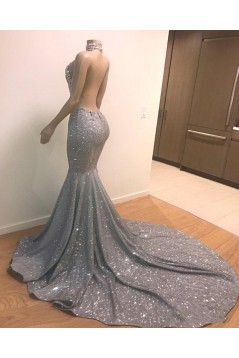Mermaid Sparkle Halter Lace Long Prom Dresses 801224