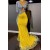 Mermaid Beaded Lace Yellow Long Prom Dresses 801235