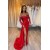 Beaded Red Off the Shoulder Long Sleeves Prom Dresses with Slit 801245