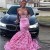 Mermaid Beaded Lace Pink Long Sleeves Long Prom Dresses 801247
