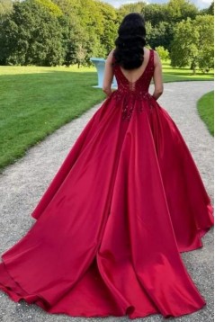 Ball Gown Red Lace and Satin Long Prom Dresses Evening Dresses 801249