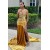 Gold One Shoulder Beaded Lace Long Prom Dresses 801250