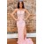 Long Pink Spaghetti Straps Beaded Lace Prom Dresses 801259