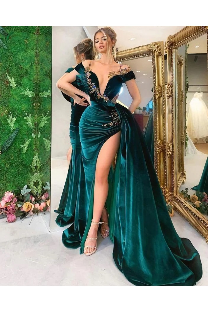 Mermaid Off the Shoulder Beaded Long Prom Dresses 801261