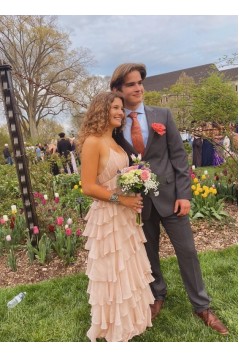 Spaghetti Straps Tiered Chiffon Long Prom Dresses 801270