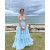 A-Line Spaghetti Straps Long Light Blue Tulle Tiered Prom Dresses 801273