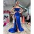Strapless Royal Blue Lace Appliques Long Prom Dresses with High Slit 801274