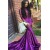 Mermaid Long Purple Lace Open Back Prom Dresses with Long Sleeves 801286