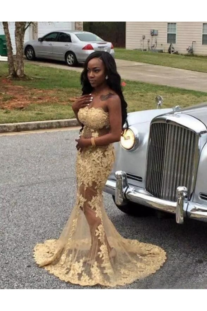 Mermaid Strapless Lace Long Prom Dresses 801301