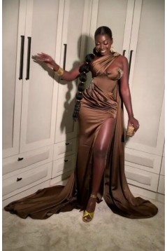 Mermaid Beaded One Shoulder High Slit Long Prom Dresses 801302