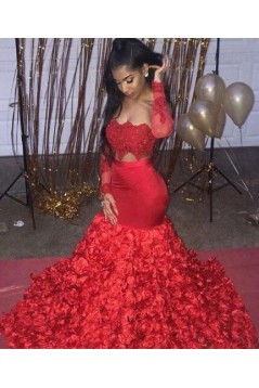 Mermaid Two Pieces Lace Long Prom Dresses 801305