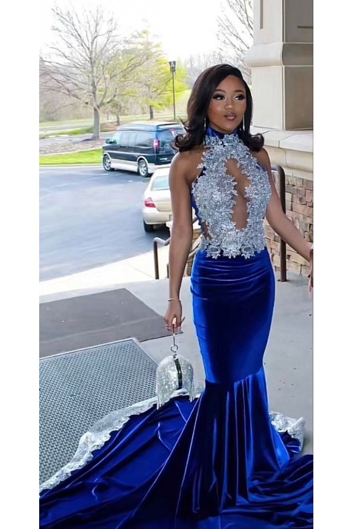 Mermaid Lace Royal Blue Long Prom Dresses 801310