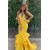 Long Yellow Mermaid Lace Spaghetti Straps Prom Dresses 801314