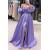 A-Line Lavender Satin Long Prom Dresses with High Slit 801320
