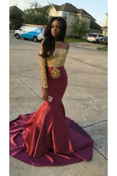 Mermaid Gold Lace Appliques Long Prom Dresses 801323