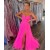 A-Line Sweetheart Fuchsia Tulle Long Prom Dresses 801331