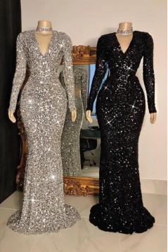 Mermaid Sequins Long Sleeves Prom Dresses 801343