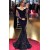 Long Black Mermaid Sparkle Lace Prom Dresses with Long Sleeves 801358