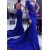 Mermaid Royal Blue Beaded Lace One Sleeve Long Prom Dresses 801364