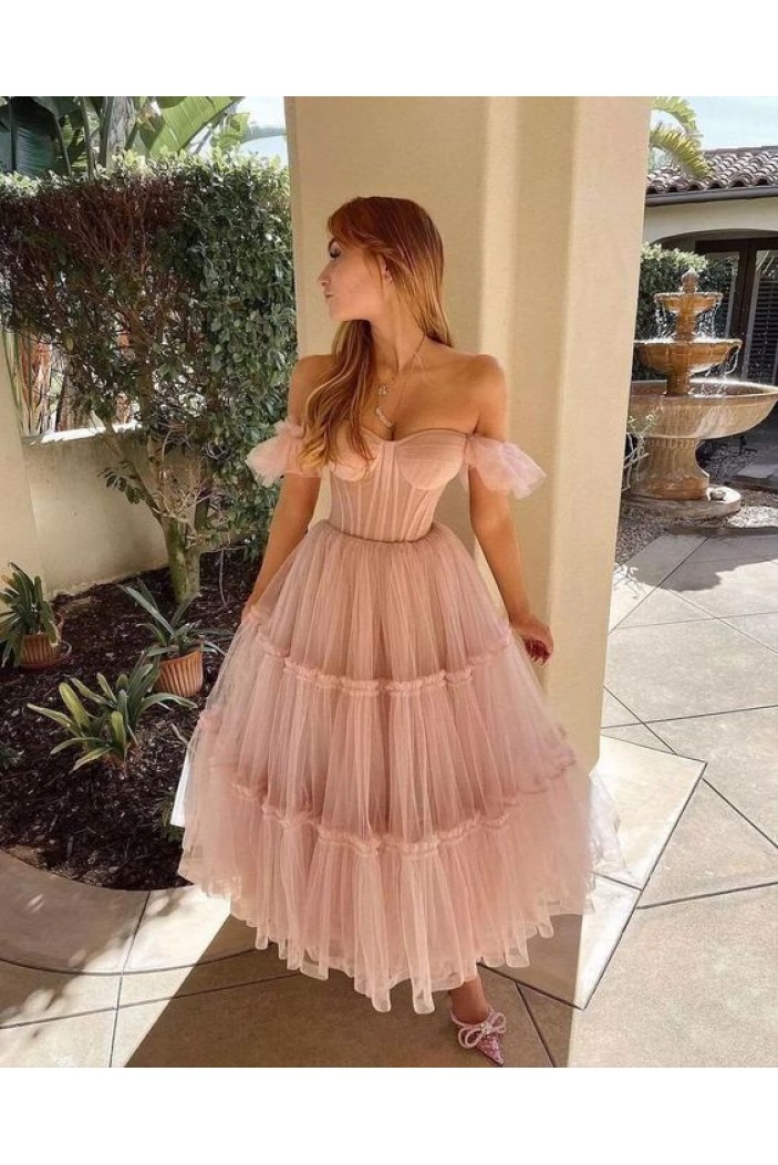 A-Line Off the Shoulder Tulle Prom Dresses Homecoming Dresses 801367