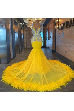 Mermaid Beaded Long Yellow Prom Dresses 801378