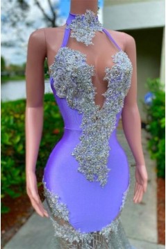 Mermaid Long Purple Sparkle Prom Dresses 801396