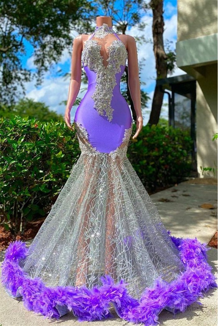 Mermaid Long Purple Sparkle Prom Dresses 801396