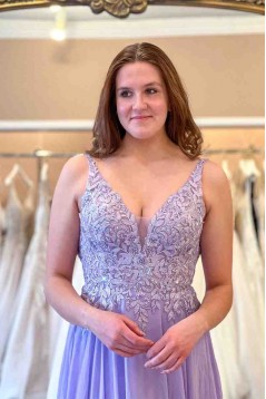 A-Line Chiffon and Lace Long Prom Dresses 801400