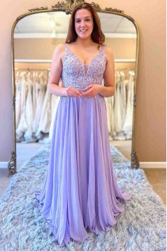 A-Line Chiffon and Lace Long Prom Dresses 801400