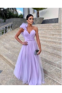 A-Line Long Tulle One Shoulder Prom Dresses 801406