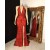 Long Red Deep V Neck Lace Prom Dresses 801409